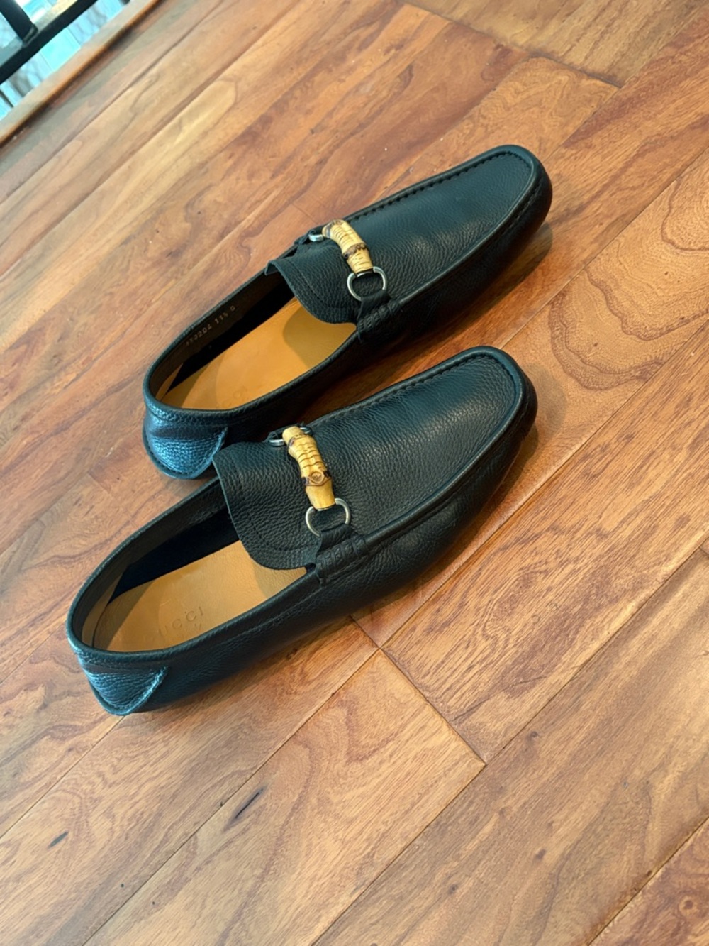 Authentic Gucci Mens Web Bamboo Horse-Bit Driving Loafer Black Leather Size 11.5 - Picture 8 of 12